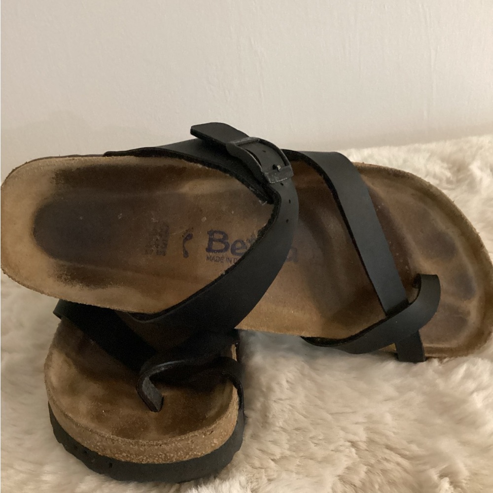 Betula Black Two-Strap Sandals with Adjustable Buckles and Cork Bed 38